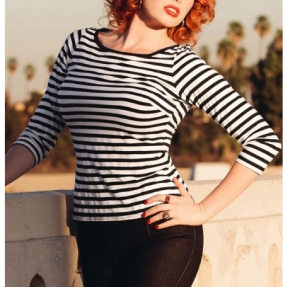 Pinup Couture Black & White Striped Boatneck Top - Picture 8 of 8